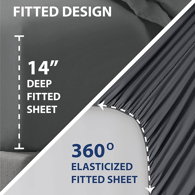 Swift Home Smart Sheets, Ultra Soft Brushed Microfiber 3-Piece Sheet Set, Fitted Bed Sheet with Side Storage Pockets – Grey, Twin