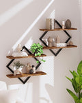 Floating Shelves, Set of 2 Wall Shelves, 2-Tier Hanging Shelves, Wall Shelf Set of 2, Wall Mounted Shelves, for Living Room, Bedroom, Kitchen, Office, Study, Rustic Brown TBJ01P2BF