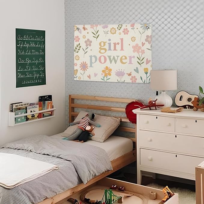 Girls Room Décor for Teen Girls, Wall Decor for Bedroom Motivational Inspirational Wall Art Girl Room Decoration for Kids Nursery, Cute Wildflower Floral Girl Power Banner