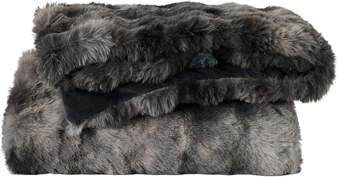 Lotus Karen Faux Fur Throw Blanket Tie-Dye Dark Gray - Big Bubble Rabbit Fluff Blanket for Couch, Small Fluffy Fuzzy Cozy Blanket, Thick Furry Plush Shaggy Blankets, 50x60 Inches