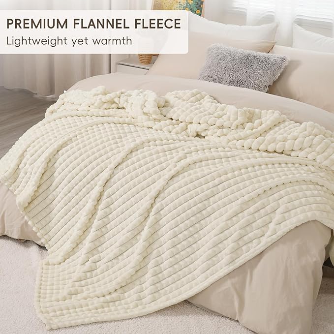 PHF Luxury Soft Fleece Blanket Queen Size, No Shed No Pilling, 380GSM Fluffy Cozy Throw Blankets for Bed, 90"x90", Lightweight Warm Bedding for Home Decor, Ideal Gift for Women, Cream