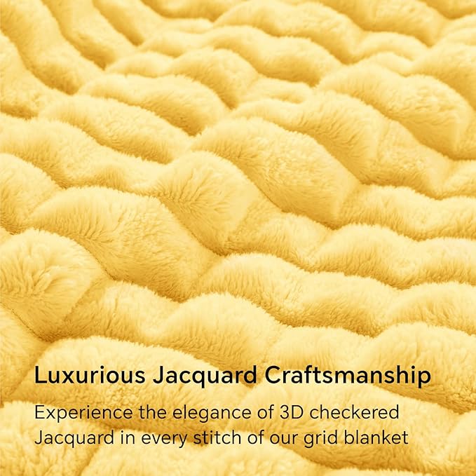 BEDELITE Light Yellow Throw Blanket for Couch and Bed- Super Soft and Warm 3D Checkered Fluffy Fuzzy Fleece Blanket, Luxurious Plush Cozy Blanket for Room Decor Fall and Winter, 50x60 inches