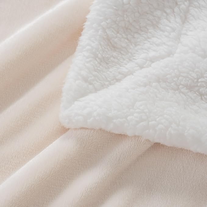 Berkshire Blanket-Sherpa Fleece Blanket, Warm and Soft Loftmink Reversible Blanket for Bed, Sofa and Travel, Cream, 90 in x 108 in