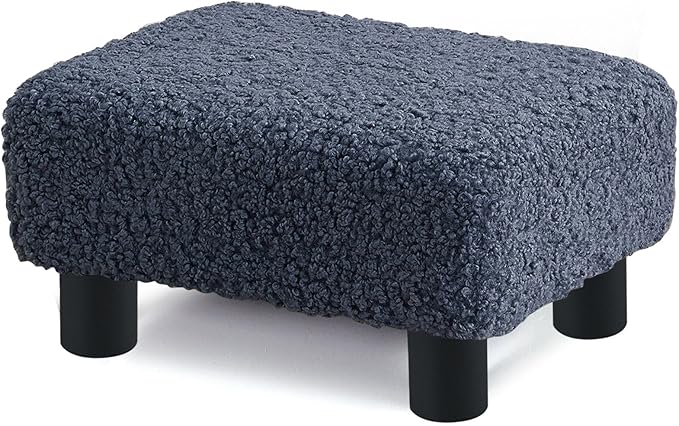 BRIAN & DANY Small Foot Stool Ottoman, Footstool with Legs, Sherpa Foot Rest for Couch, Foot Stools Small for Living Room, Bedroom and Office, Blue