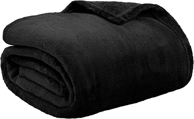 PAVILIA Black Fleece Throw Blanket for Couch, Super Soft Fuzzy Flannel Throw for Sofa, Luxury Plush Microfiber Blanket for Bed, Plush Home Decorative Velvet Gift Blanket, 50x60