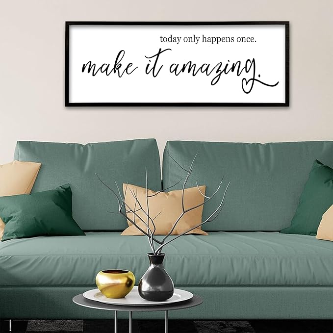 flowtorely Motivational Wall Decor Today Only Happens Once Make It Amazing Sign 40"X15" Inspirational Quote Positive Plaque Large Vintage Wood Frame for Office Encouragement Wall Hanging Art (Black)