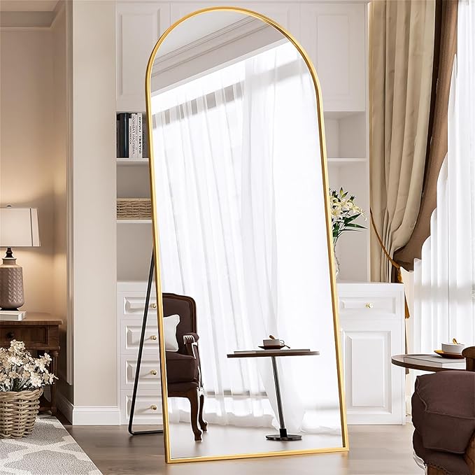 Antok Full Length Floor Mirror Arched Standing Mirror with Aluminum Frame - Freestanding Wall Mount Leaning Body Mirror for Bedroom Living Room Entryway, 58" L x 18" W, Gold