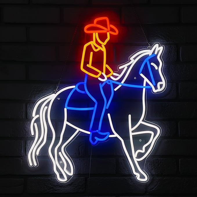 Large 24.5"x20" Cowboy Neon Sign for Wall Decor, Dimmable LED Light with Adapter, Perfect for Man Cave, Bar, Bedroom, Hip Hop Party, Birthday Gifts, or Teen Room Decor
