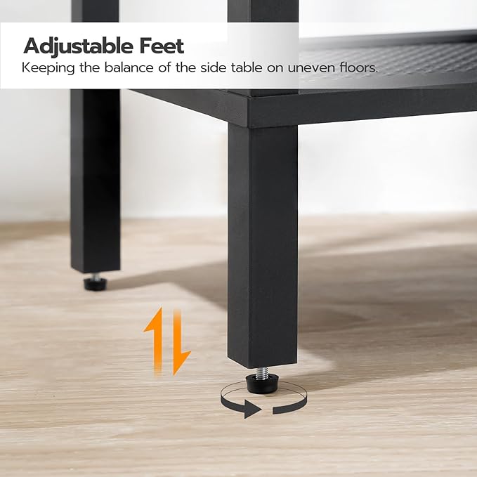 HOOBRO Side Table with Charging Station, Set of 2 End Table with USB Ports and Outlet, Nightstand with 2-Tier Storage Shelf, Faux Rattan Decoration, for Small Space, Black BK91UBZP201