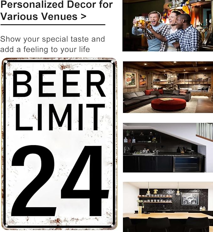 Bar Accessories Vintage Beer Limit 24 Tin Sign for Home Bar Man Cave Garage Basement Decor 8X12 Inch (3396)
