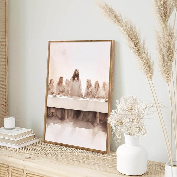 CHDITB Jesus Last Supper Framed Canvas Wall Art Set Of 3, Christian Twelve Apostle Wall Decor, Scripture Jesus Wall Painting,Bible Renaissance Easter Art Prints For Dining Room Church (12X16 Inch)