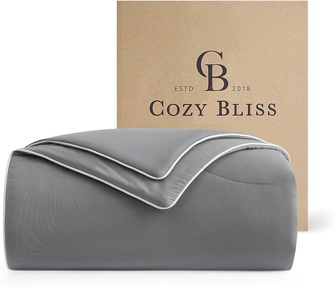 Cozy Bliss Cooling Comforter Cali King Size, Reversible Lightweight Cooling Blankets for Hot Sleepers and Night Sweats, Q-Max>0.45 Soft Breathable Silky Smooth Summer Comforter, Dark Grey, 106"x96"