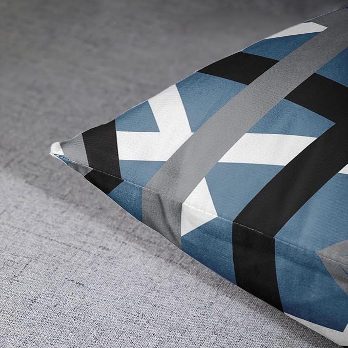 Emvency Set of 2 Throw Pillow Cover Blue Grey Stripes Black White Design Retro Decorative Pillow Case Striped Home Decor Square 18x18 Inch Cushion Pillowcase