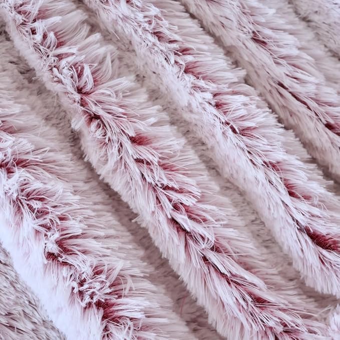 Plush Super Soft Blanket Bedding Sofa Cover Furry Fuzzy Fur Warm Throw Qulit Cozy Couch Blanket for Winter (51"x63",Wine Red and White)