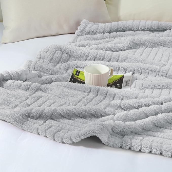 Whale Flotilla Lightweight Fleece King Size Blanket for Bed, Fuzzy Soft Blankets with Decorative Jacquard Pattern for All Season, Warm and Fluffy, 90x104 Inch, Light Grey