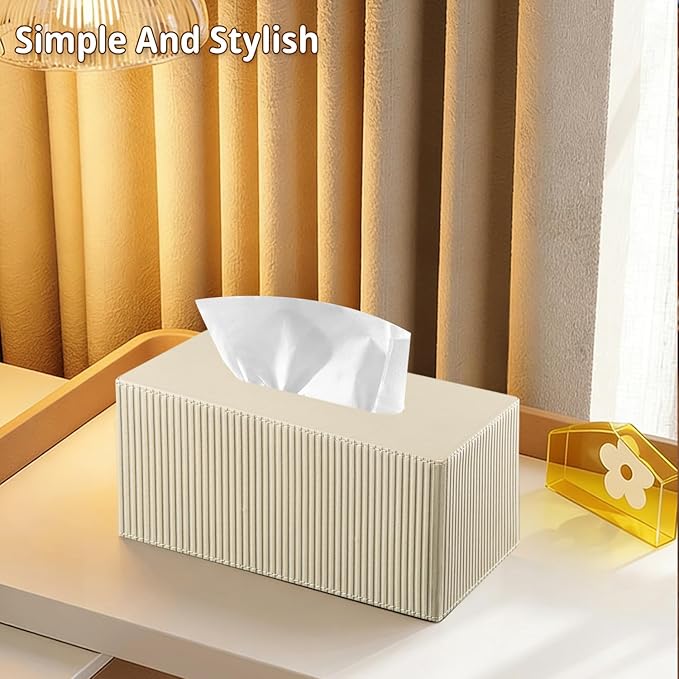 PUSU Plus Rectangular PU Leather Tissue Box Cover with Buckle Bottom - Modern Facial Tissue Dispenser Holder for Bathroom Vanity, Bedside Table, Bedroom, Office & Home Decor