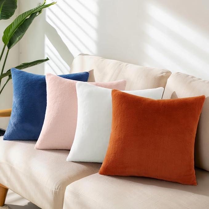 Pallene Faux Fur Plush Throw Pillow Covers 24x24 Set of 2, Soft Fluffy Couch Pillow Covers for Living Room, Rust