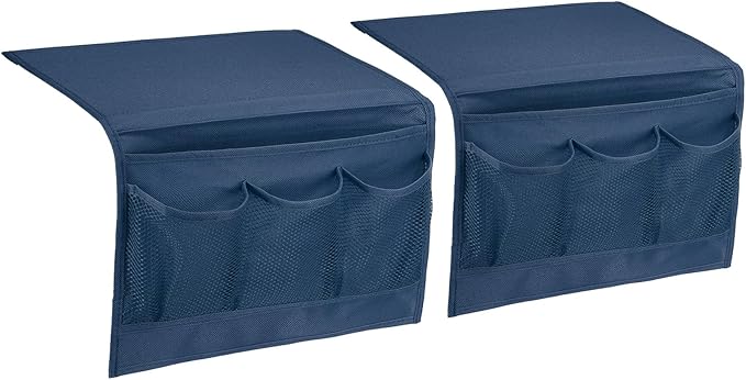 PATIKIL 2pcs Bedside Caddy, Bed Caddy Bedside Organizer Bed Hanging Caddy 4 Pockets Bed Pockets Bedside Storage Hanging Storage Bag for Remote Control Bedroom Phones Glasses, Blue