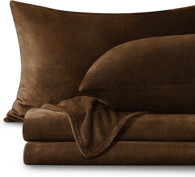 BEDELITE Flannel Sheets King Size Brown - Super Soft Fleece Sheets Set Fluffy Extra Plush, 4 Piece(Include Fitted Sheet, Flat Sheet, 2 Pillowcases)