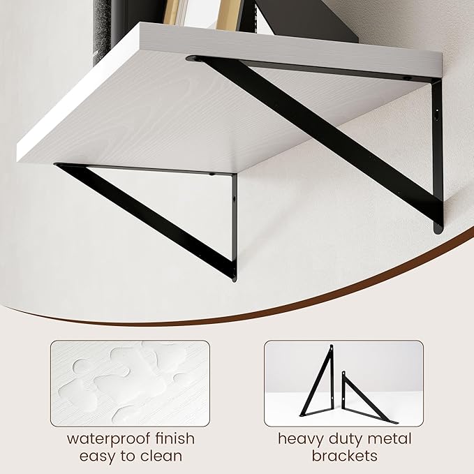 Axeman Floating Shelves for Wall White - 24 Inch Wide x 12 Inch Deep Wall Shelves Set of 2 - White Deep Wood Floating Shelves for Living Room Bedroom Laundry Room