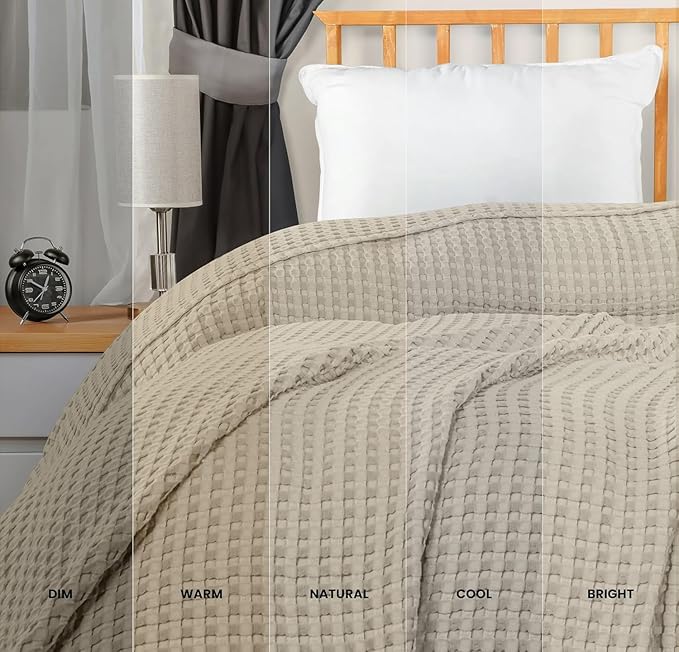 Utopia Bedding Khaki 100% Cotton Waffle Blanket 300 GSM [Big - 120x120 Inch] Soft Lightweight Breathable Bed Blanket for All Season