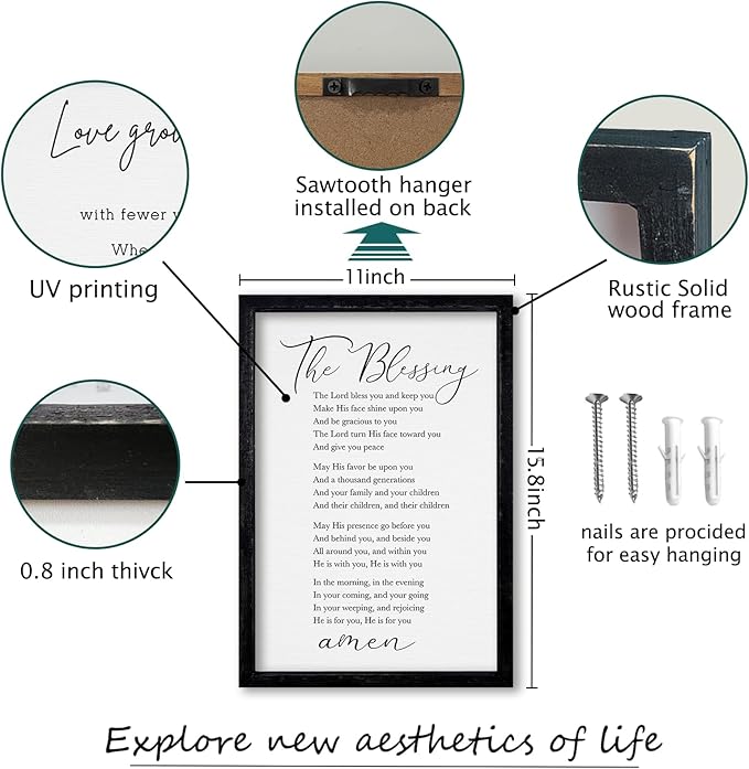 comurdyo The Blessing Bible Verse Wall Art Christian Decor for Home 16"×11" May The Lord Bless You And Keep You Scripture Sign Religious Bible Quotes Wall Decoration Wood Framed Hanging (Black)