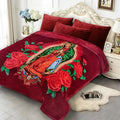 JYK Korean Mink Fleece Bed Blanket King Size 83'' x 91'', 5.7 Pounds - 2 Ply Reversible Silky Soft Plush Warm, Thick, Heavy, Comfy Flannel Blanket for Autumn, Winter -Rose/Virgin Mary