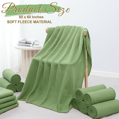 20PCS Sage Green Blankets Bulk 50 X 60, Soft Lightweight Throw Blanket Kit Cozy Blankets Bulk for Bed Sofa Couch Warm Pet Fleece Blanket Set for Wedding Homeless Home Office Travel Gift for Seasons