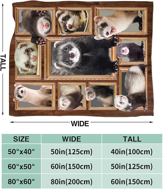 Cute Ferret Blanket for Girls Women Boys Men Adults Kids Soft Cozy Fleece Ferret Throw Blankets Gifts Warm Flannel Plush Stuff Lightweight Decorative Blanket for Couch Bed Sofa 50"X40"