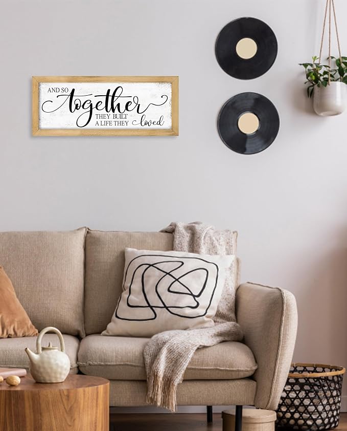 And So Together They Built a Life They Loved Sign: Master Bedroom Signs Wall Decor Above Bed Love Quotes Couples Wall Art Farmhouse Family Signs Hanging Rustic Wall Plaque Framed 6" x 15"