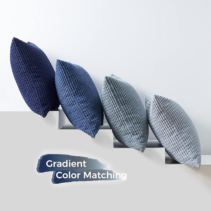 Topfinel 4 Packs Blue Decorative Throw Pillow Covers 24x24 Inch for Living Room Couch Bed Sofa, Boho Western Farmhouse Home Decor, Square Soft Moss Corduroy Fall Cushion Case 60x60 cm