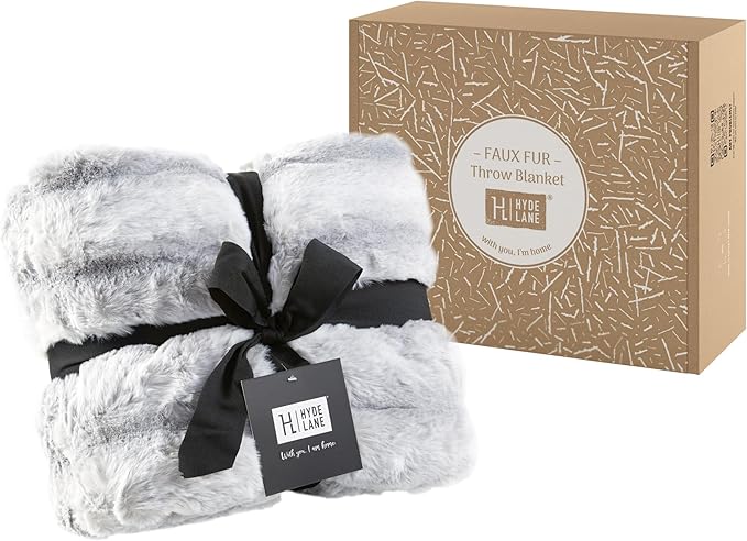 Hyde Lane Luxury Fluffy Faux Rabbit Fur Throw Blanket - Ultra Soft Cozy Blankets for Sofa, Couch, Bedroom | Warm Thick Fuzzy Throws As a Gift, Snow Lynx, 60"x80"