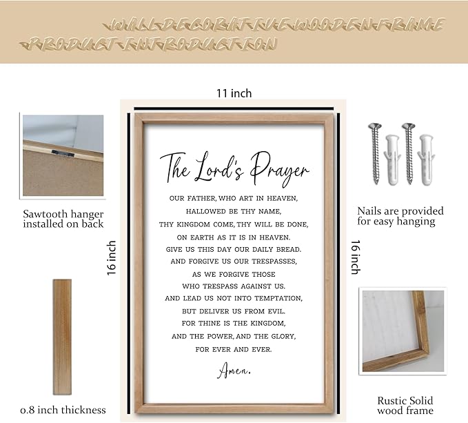 comurdyo Christian Wall Art The Lords Prayer Rustic Bible Verse Wall Decor 16"×11" Our Father Prayer Inspirational Positive Religious Saying Sign God Jesus Scripture Print Hanging (Wood)