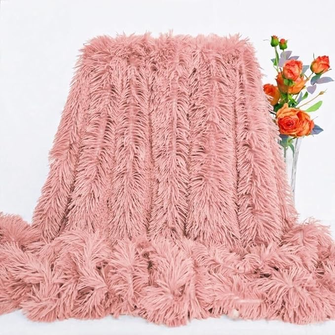Ultra Soft Plush Blanket – Cozy Furry Throw for Bed, Sofa, or Couch – Warm & Fuzzy Blanket in Dirty Pink (51x63 Inches)