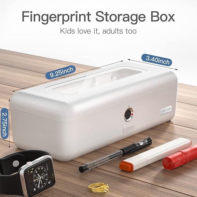 AICase Biometric Fingerprint Storage Box Money Jewelry Safe Multifunction Cash Office College School Gift for Adults Teens Girls Boys