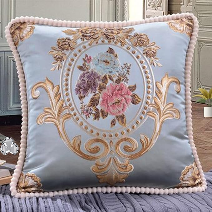 SZHELEJIAM Pillow Covers 18x18 inch,Set of 2 Jacquard Retro Embroidered Pillow Covers,Sofa Decorative Cushion Cover,for Sofa Bed Living Room Blue