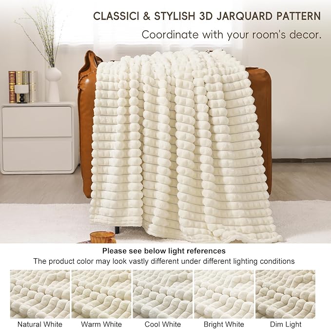 PHF Luxury Soft Fleece Blanket Twin Size, No Shed No Pilling, 380GSM Fluffy Cozy Throw Blankets for Bed, 66"x90", Lightweight Warm Bedding for Home Decor, Ideal Gift for Women, Cream