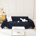 HANDONTIME Navy Blue Sofa Cover with Non-Knot Tassels, Soft & Durable Couch Slipcover for 3 Cushion Sofa, Couch Cover for Dogs Washable Pet-Friendly Sofa Protector,Chenille Sofa Covers, 71"x150"
