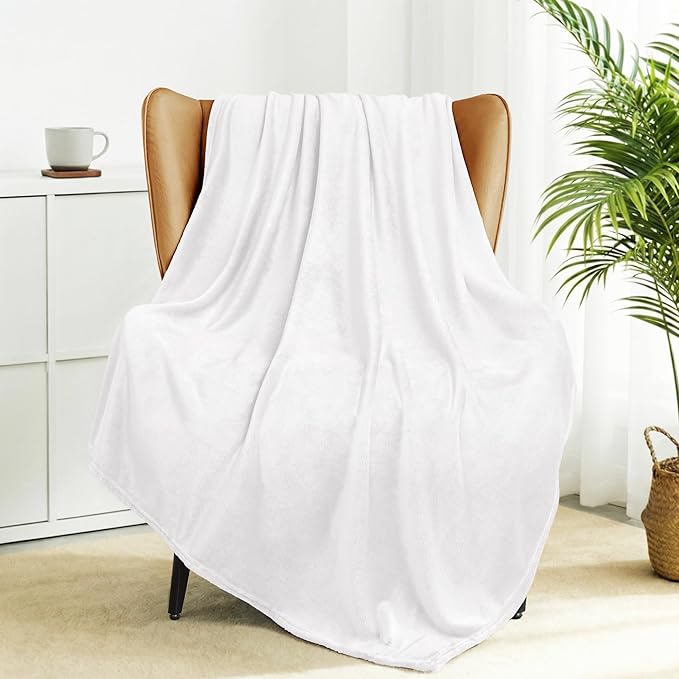 Exclusivo Mezcla Fleece Pure White Throw Blanket for Couch, Sofa, Super Soft and Warm Blankets, All Season, Cozy, Plush, Lightweight, 50x60 Inches