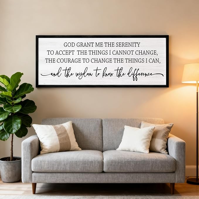 Serenity Prayer Rustic Bible Verse Framed Wall Art, 40''×15'' Positive Religious Christian Saying Sign for God Jesus Christ Prayer, Vintage Horizontal Holy Inspirational Catholic Scripture Decor