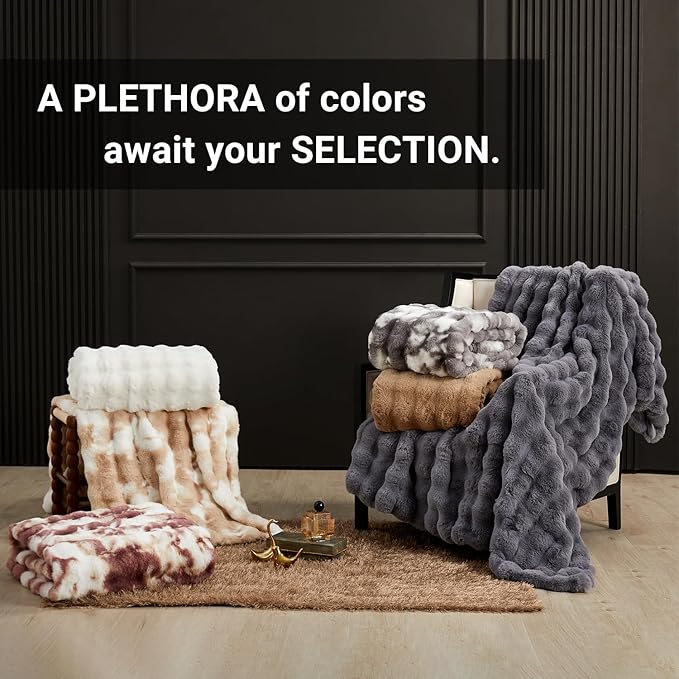 SAPHREAS Faux Fur Throw Blanket for Couch, Fluffy Fuzzy Bubble Blanket for Sofa Bed Living Room, Grey Decor Soft Cozy Gifts for Women Men, 60x80” Gray