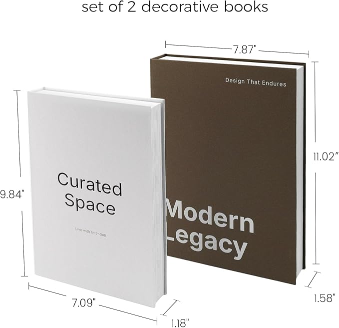 Decorative Faux Book Box with Hidden Storage - Fake Books for Decoration, Aesthetic Coffee Table & Bookshelf, Nightstand, Libros Decorativos, Set of 2 (White & Brown)