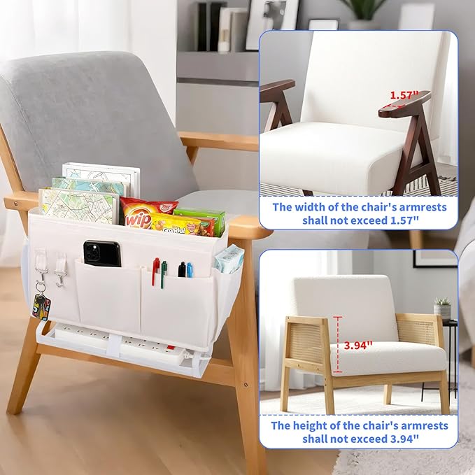 Bedside Caddy for Dorm Bed Bedside Organizer, Bedside Storage with 10 Pockets and Power Strip Holder, Multifunctional Bedside Pocket for Home, College, Dorm, Bunk/Hospital/Crib Bed (Beige)