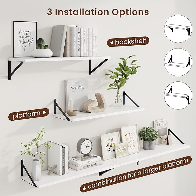 Axeman 30 Inch Floating Shelves | 10 Inch Deep White Wall Shelves Set of 2 | 30" W x 10" D White Wood Floating Shelves for Living Room Bathroom Kitchen