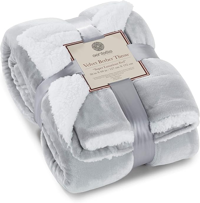 Genteele Sherpa Throw Blanket Super Soft Reversible Ultra Luxurious Plush Blanket, 50 x 60 inches, Silver/White
