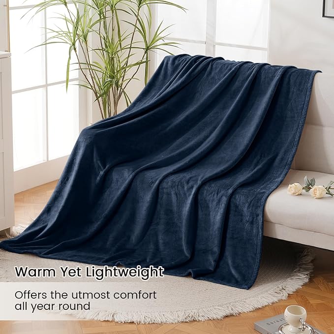 Ultra Soft Fleece Throw Blanket, Silky Flannel Fuzzy Blanket for All Season, Cozy Lightweight Blanket for Couch, Bed, Sofa, 50" x 60", Navy Blue, Throw