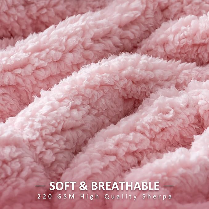 Pawque Blankets Queen Size for Bed - Sherpa Fleece Faux Fur Fluffy Blanket for Women Men, Luxury Super Soft Decorative Throw for Sofa Couch Chair, Bright Pink 90x90 inches