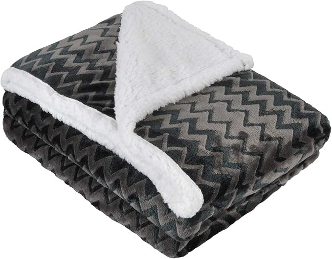 Catalonia Silky Soft Sherpa Throw Blanket, Flannel Chevron Micro Plush Fleece Throws for Couch Sofa TV Bed, Reversible, Comfy, Fuzzy, 50"x60" Charcoal