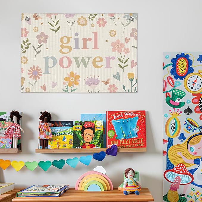 Girls Room Décor for Teen Girls, Wall Decor for Bedroom Motivational Inspirational Wall Art Girl Room Decoration for Kids Nursery, Cute Wildflower Floral Girl Power Banner