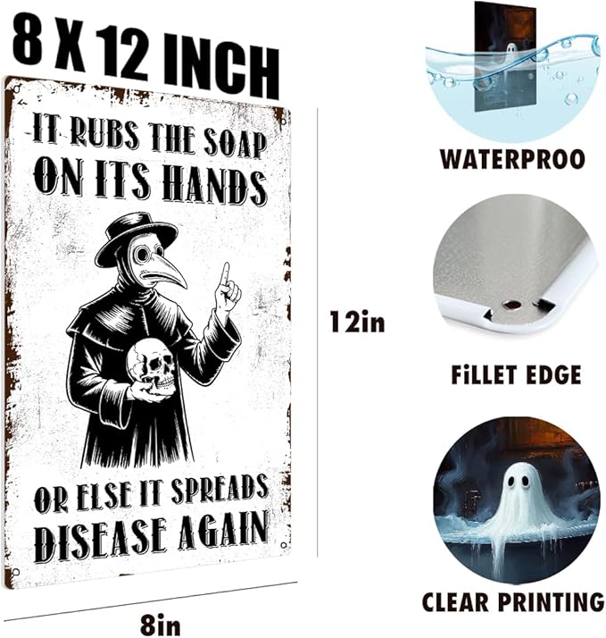 Funny Wash Your Hand Plague Doctor Gothic Tin Decor Wall Decor Guest Wall Decor Art Metal Tin Sign In The Bathroom Bedroom 8 X 12 Inch